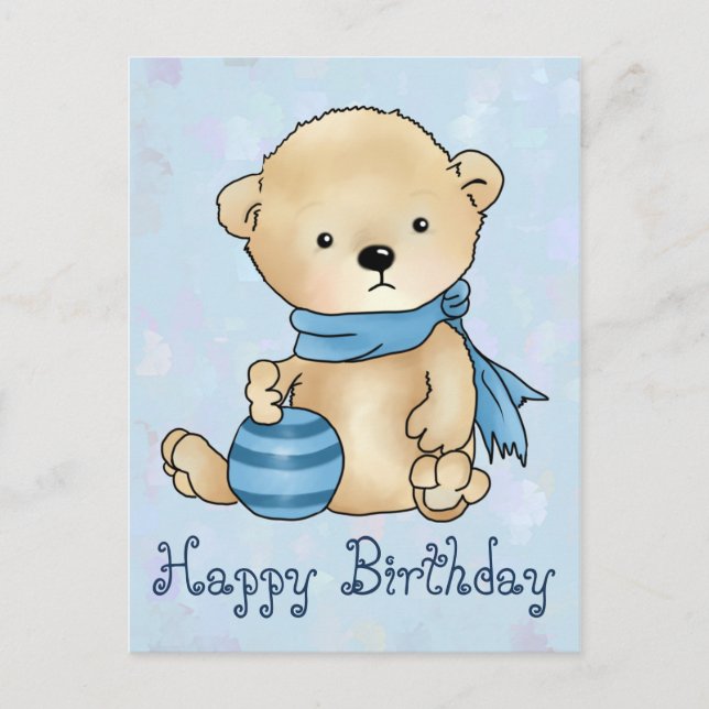 Cartão Postal Bär mit Ball, blau (Frente)