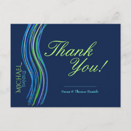 Cartão Postal Bar Mitzvah Azul e Verde Obrigado