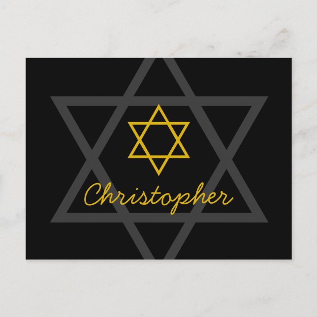 Cartão Postal Bar Mitzvah Black and Gold de Agradecimento (Frente)