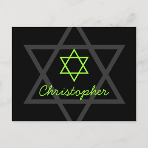 Cartão Postal Bar Mitzvah Obrigado Preto e Verde Lima