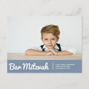 Cartão Postal Bar Mitzvah Simple Modern Custom Photo Invitation