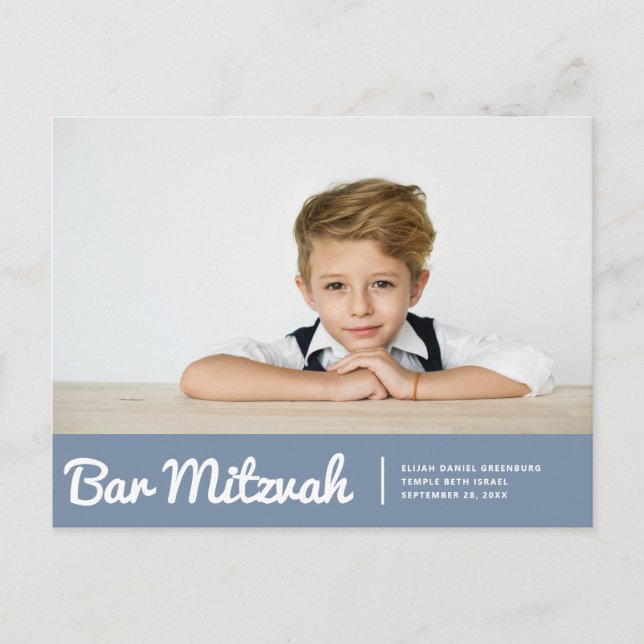 Cartão Postal Bar Mitzvah Simple Modern Custom Photo Invitation (Frente)