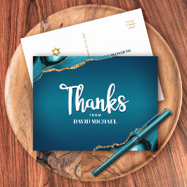 Cartão Postal Bar Mitzvah Turquesa Ágata Ombre Script Agradecime