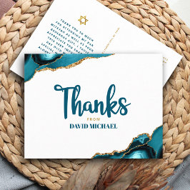 Cartão Postal Bar Mitzvah Turquesa Ágata Script Negrito Obrigado