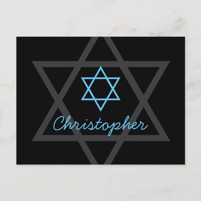 Cartão Postal Bar Negro e Azul Mitzvah Obrigado (Frente)