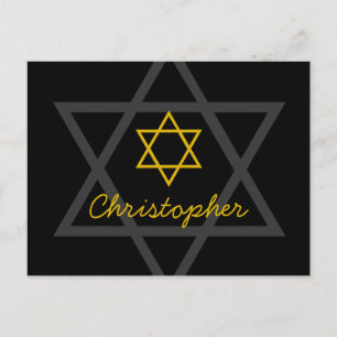 Cartão Postal Bar negro e Dourado Mitzvah Obrigado