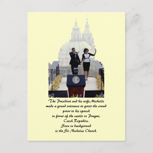 Cartão Postal Barack e Michelle em Praga (Frente)