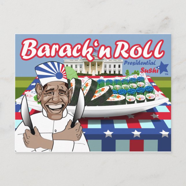 Cartão Postal Barack n' Roll do Presidente Sushi (Frente)