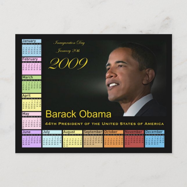 Cartão Postal Barack Obama Calendar (Frente)