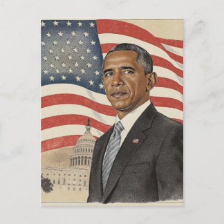 Cartão Postal Barack Obama in front of American Flag and Capitol