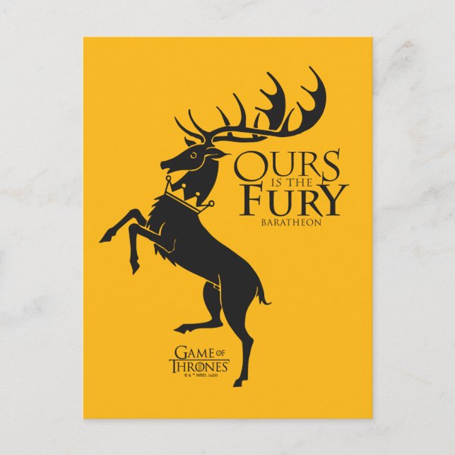 Cartão Postal Baratheon Sigil - A nossa é a Fúria (Frente)