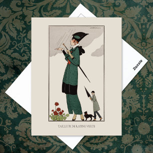 Cartão Postal Barbier Green Suit French Vintage Fashion