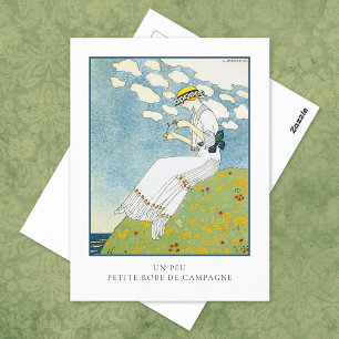 Cartão Postal Barbier Pequeno Vestido Branco Moda Francesa