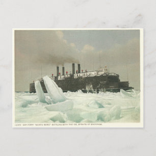 Cartão Postal Barca de Carros Antigos, Estreitos de Mackinaw, Mi