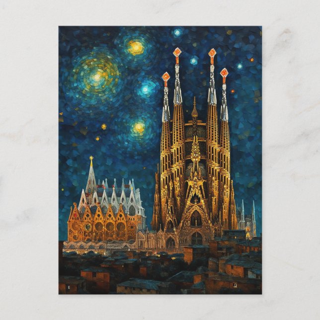 Cartão Postal Barcelona Basilica Sagrada Família Starry Night (Frente)