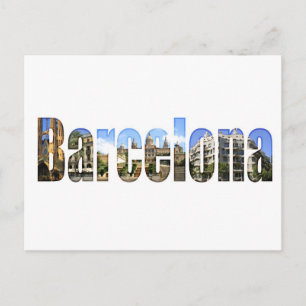 Cartão Postal Barcelona com atrações turísticas por cartas