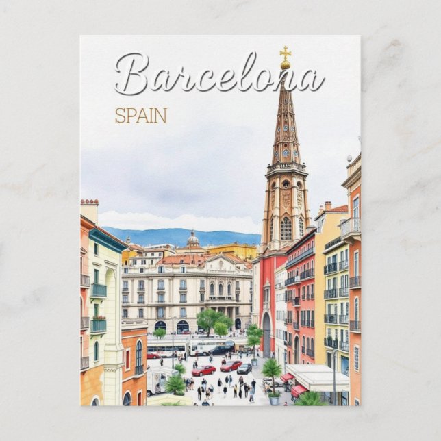 Cartão Postal barcelona espanha Art Vintage (Frente)
