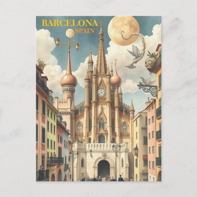 Cartão Postal barcelona espanha Art Vintage (Frente)