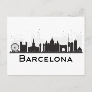 Cartão Postal Barcelona, Espanha Black & White City Skyline