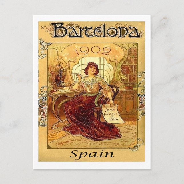 Cartão Postal Barcelona, Espanha, mulher escrevendo uma carta, v (Frente)