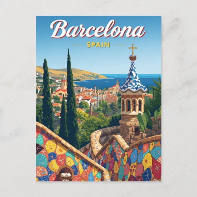 Cartão Postal Barcelona Espanha Parque Güell (Frente)