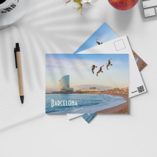 Cartão Postal Barcelona, Espanha - praia de Barcelona