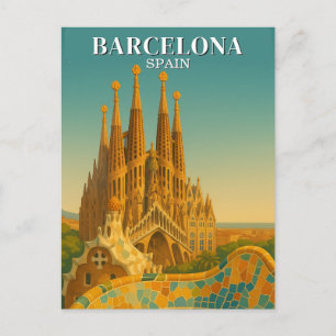 Cartão Postal Barcelona Espanha Viagem Abstrata Vintage