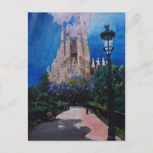 Cartão Postal Barcelona Sagrada Familia com Parque e Lanterna