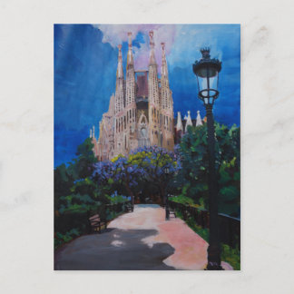 Cartão Postal Barcelona Sagrada Familia com Parque e Lanterna