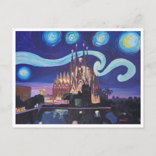 Cartão Postal Barcelona Sagrada Familia Starry noite