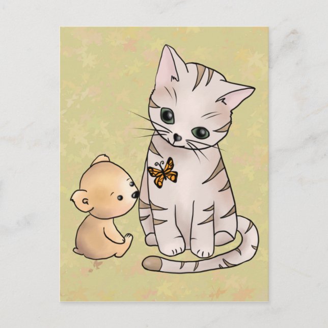 Cartão Postal Bärchen und Katze (Frente)
