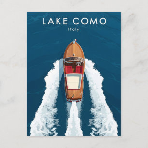 Cartão Postal Barco a Motor Antigo no Lago Como – Viagem Italian