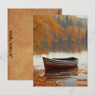 Cartão Postal Barco à Remo Árvores Coloridas Outonos Sem Tempo A