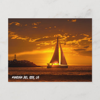 Cartão Postal Barco à vela ao pôr do sol - Marina Del Rey, CA