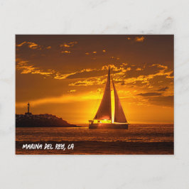 Cartão Postal Barco à vela ao pôr do sol - Marina Del Rey, CA