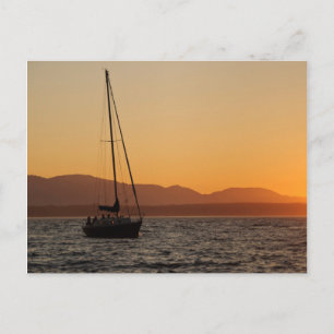 Cartão Postal Barco à vela ao pôr do sol no Puget Sound
