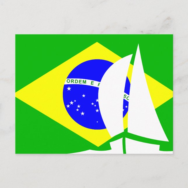 Cartão Postal Barco à Vela Bandeira Brasileira Brasil Náutico (Frente)