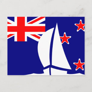 Cartão Postal Barco à Vela Bandeira da Nova Zelândia Náutico