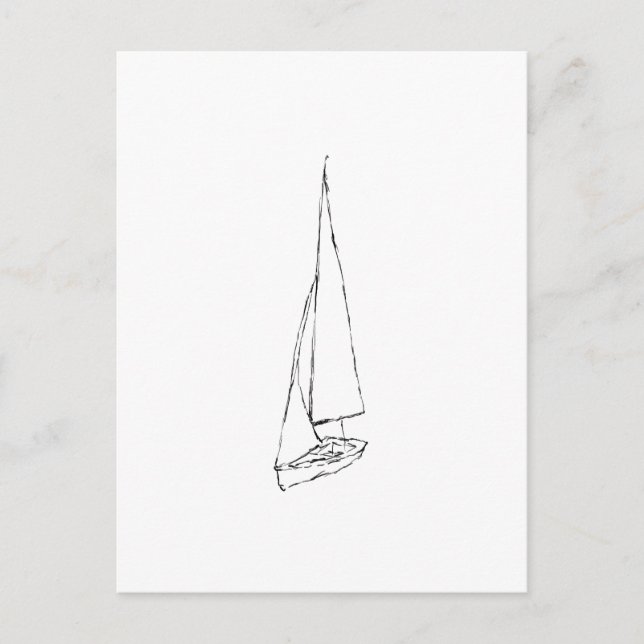 Cartão Postal Barco à vela. Desenho em preto e branco. (Frente)