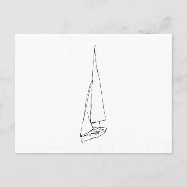 Cartão Postal Barco à vela. Desenho em preto e branco. (Frente)