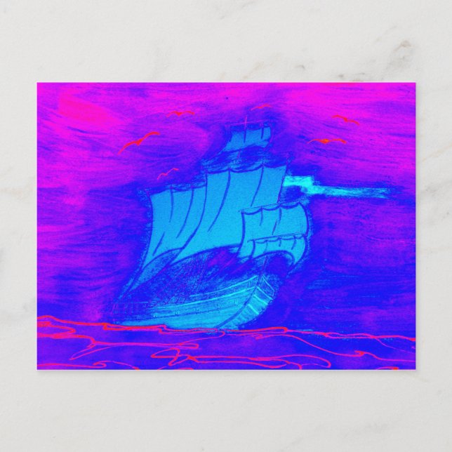 Cartão Postal barco à vela fluorescente 1 (Frente)