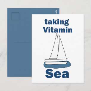 Cartão Postal Barco à Vela Vitamina Mar Citação Náutica Divertid