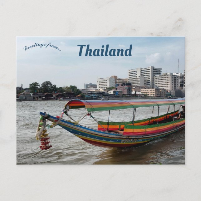 Cartão Postal Barco de cauda longa na Tailândia de Bangkok (Frente)