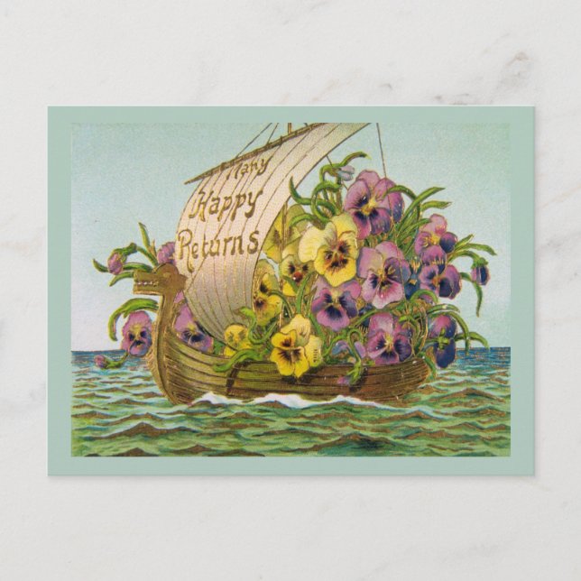 Cartão Postal Barco de Flor Vintage (Frente)