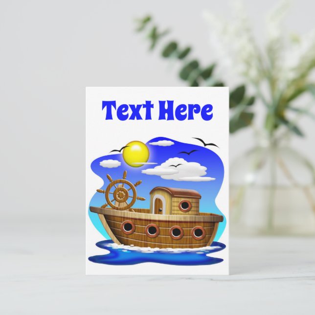Cartão Postal Barco de Pesca Cartoon  (Em pé/Frente)