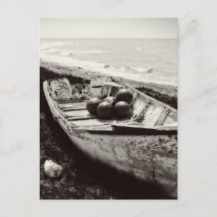 Cartão Postal Barco de Pesca preto e branco
