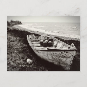 Cartão Postal Barco de Pesca preto e branco