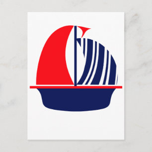Cartão Postal Barco de Vela Branco Marinha Vermelha