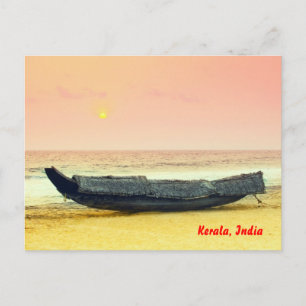 Cartão Postal Barco e pôr do sol, Kerala, Índia