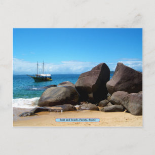 Cartão Postal Barco e praia, Paraty, Brasil